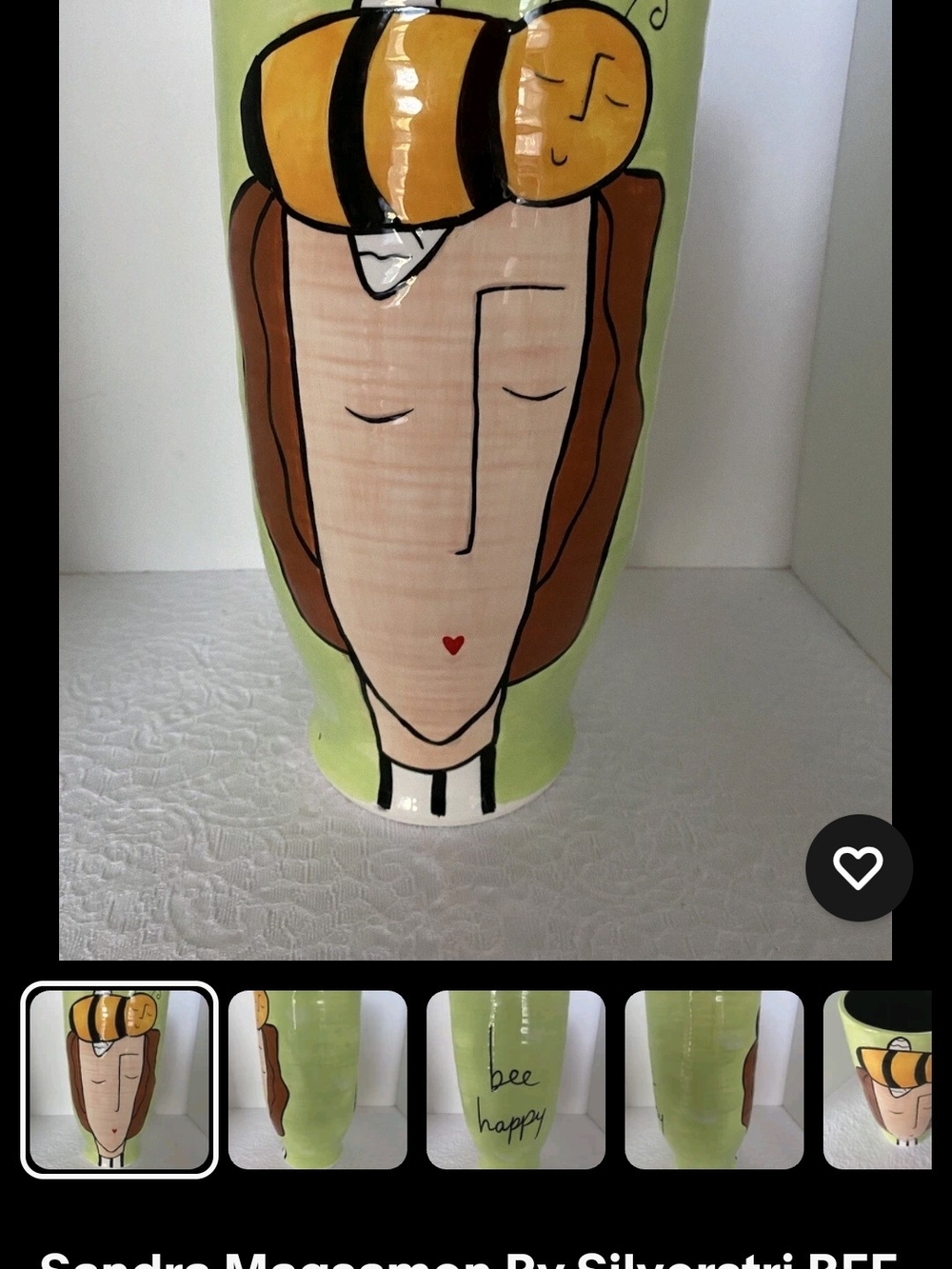 SILVESTRI Hand-Painted Bee Happy Ceramic Vase in Green